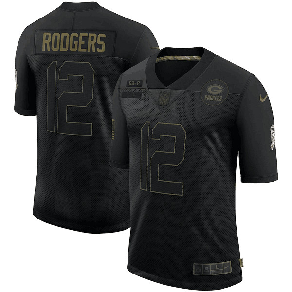 Men's Green Bay Packers #12 Aaron Rodgers Black NFL 2020 Salute To Service Limited Stitched Jersey Men's Green Bay Packers #12 Aaron Rodgers Black NFL 2020 Salute To Service Limited Stitched Jersey